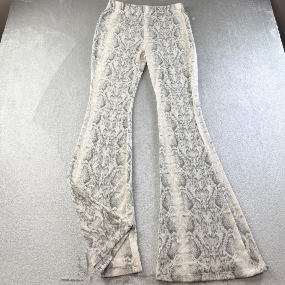 ee:some Snakeskin Print Flare Leg Pants Cream Grey Animal Print Boho Women's S